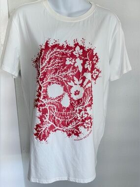 Designer Alexander McQueen White Red Skull T-Shirt Large